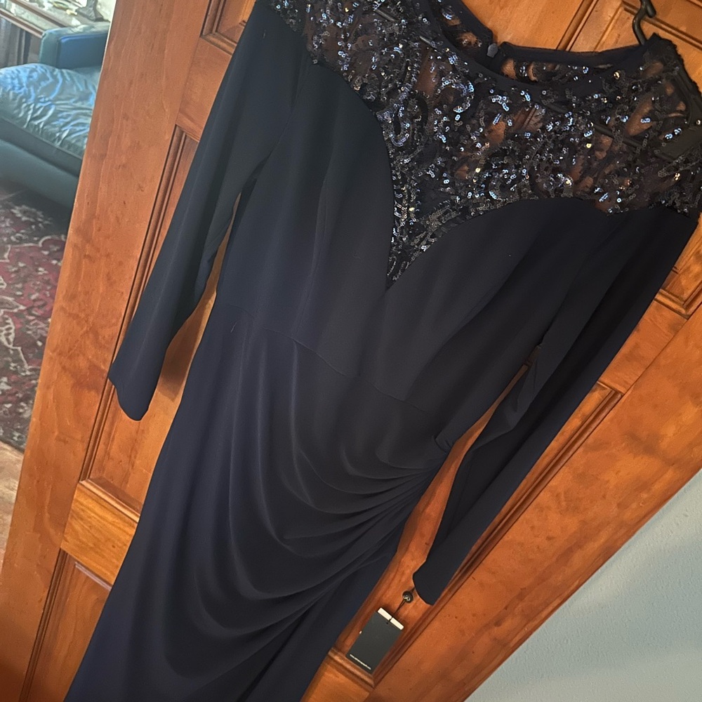 Adrianna Papell Midnight Blue Long Sleeve Dress